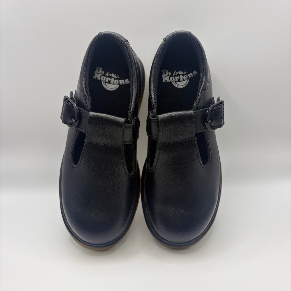 Dr. Martens Black Leather Mary Janes  Polley T-bar Yellow Stitching NWT Girls 11